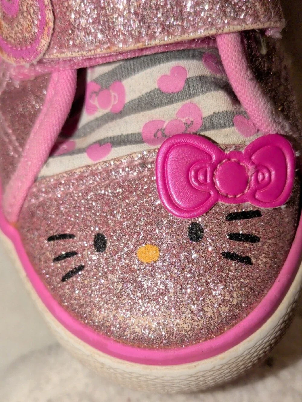 Hello Kitty Pink Glitter Girls' Sneakers with Velcro Bows